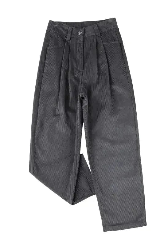 Gray Corduroy High Waist Straight Leg Pants - Fashionfitz