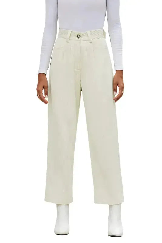 Gray Corduroy High Waist Straight Leg Pants - Fashionfitz