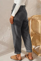 Gray Corduroy High Waist Straight Leg Pants - Fashionfitz