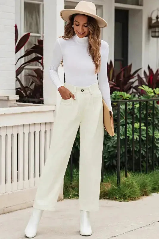 Gray Corduroy High Waist Straight Leg Pants - Fashionfitz