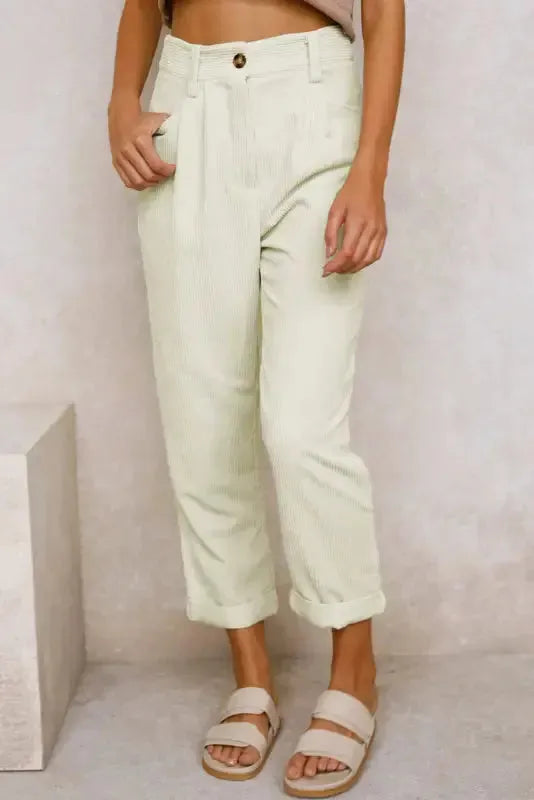 Gray Corduroy High Waist Straight Leg Pants - Fashionfitz