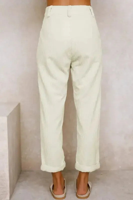 Gray Corduroy High Waist Straight Leg Pants - Fashionfitz