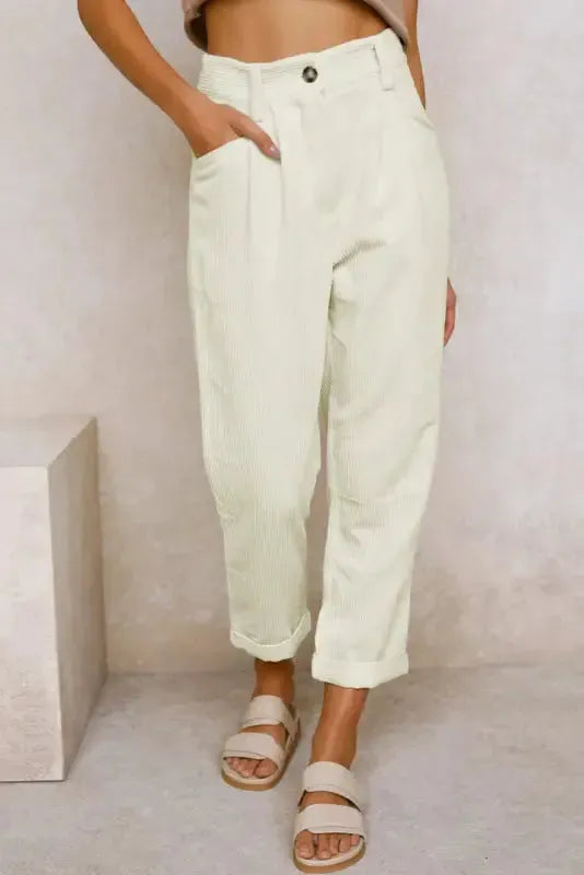 Gray Corduroy High Waist Straight Leg Pants - Fashionfitz