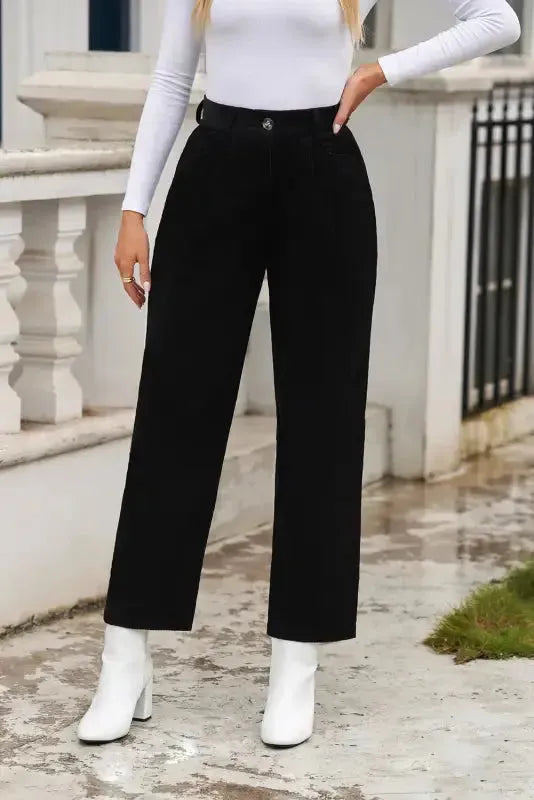 Gray Corduroy High Waist Straight Leg Pants - Fashionfitz