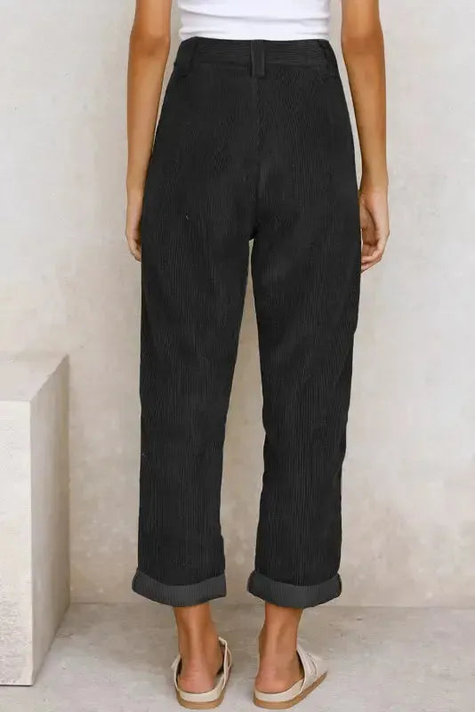 Gray Corduroy High Waist Straight Leg Pants - Fashionfitz