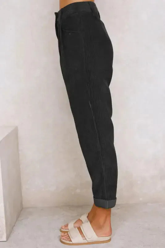 Gray Corduroy High Waist Straight Leg Pants - Fashionfitz