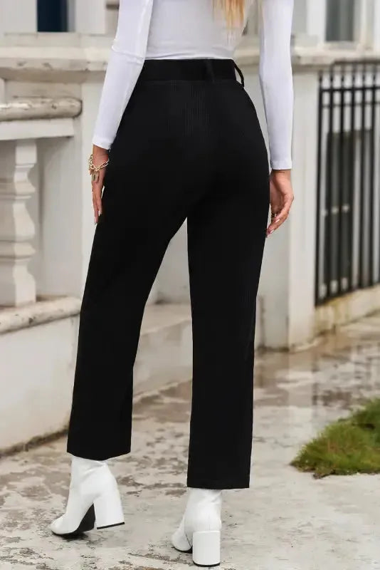 Gray Corduroy High Waist Straight Leg Pants - Fashionfitz
