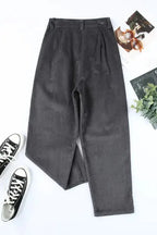 Gray Corduroy High Waist Straight Leg Pants - Fashionfitz