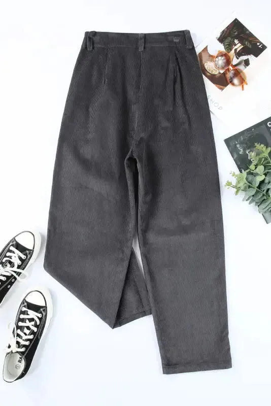 Gray Corduroy High Waist Straight Leg Pants - Fashionfitz