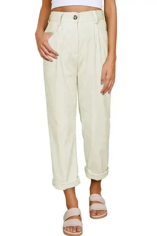 Gray Corduroy High Waist Straight Leg Pants - Fashionfitz