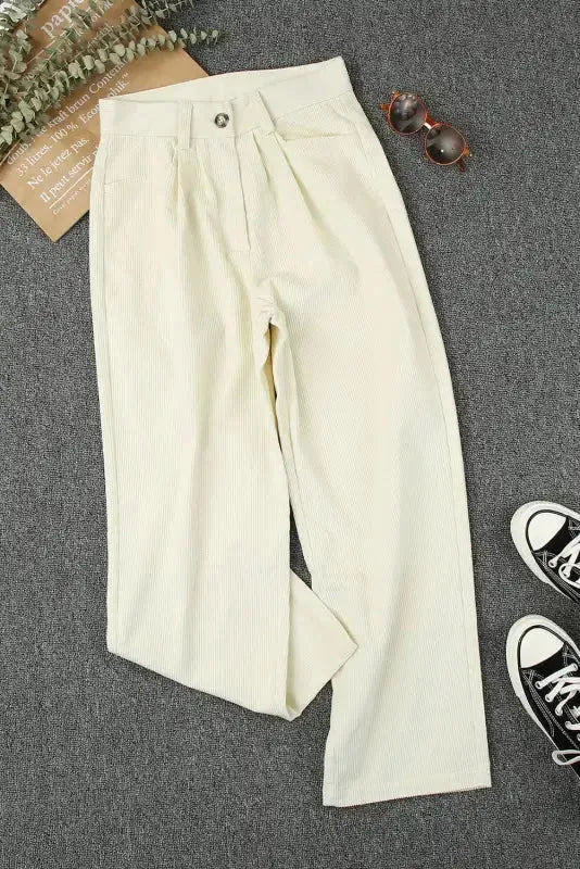 Gray Corduroy High Waist Straight Leg Pants - Fashionfitz