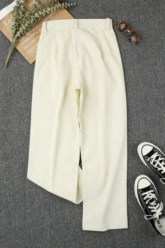 Gray Corduroy High Waist Straight Leg Pants - Fashionfitz