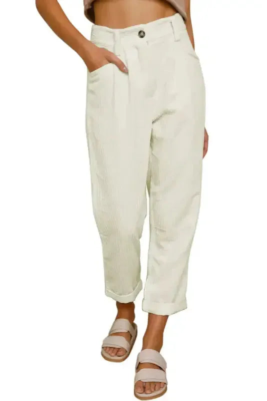 Gray Corduroy High Waist Straight Leg Pants - Fashionfitz