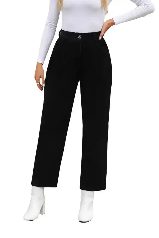 Gray Corduroy High Waist Straight Leg Pants - Fashionfitz
