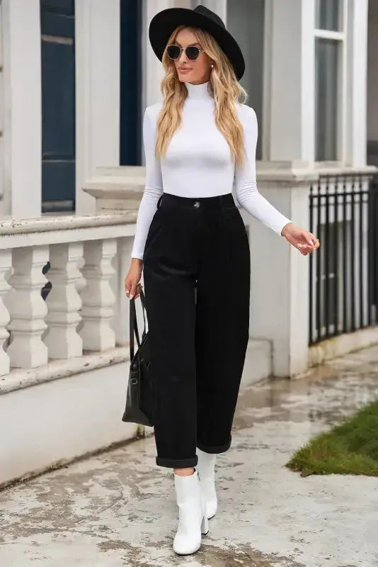 Gray Corduroy High Waist Straight Leg Pants - Fashionfitz