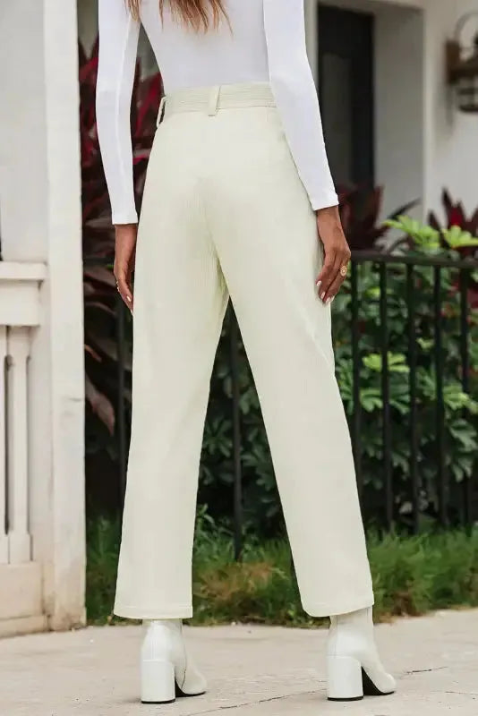 Gray Corduroy High Waist Straight Leg Pants - Fashionfitz