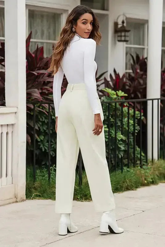 Gray Corduroy High Waist Straight Leg Pants - Fashionfitz