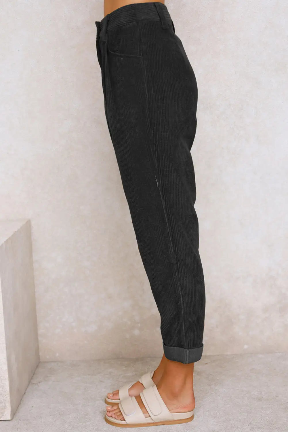 Gray corduroy high waist straight leg pants