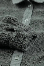 Gray Corduroy Trim Elbow Patch Sherpa Jacket - Fashionfitz