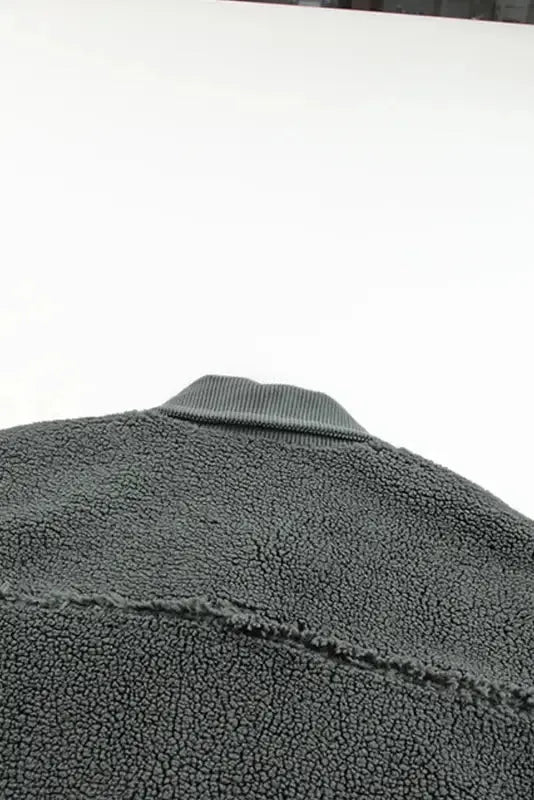 Gray Corduroy Trim Elbow Patch Sherpa Jacket - Fashionfitz