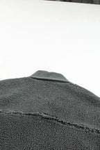 Gray Corduroy Trim Elbow Patch Sherpa Jacket - Fashionfitz