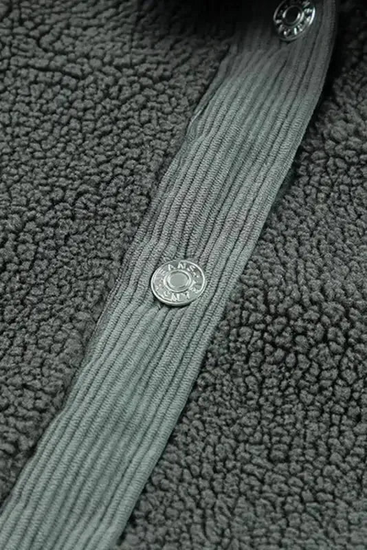 Gray Corduroy Trim Elbow Patch Sherpa Jacket - Fashionfitz