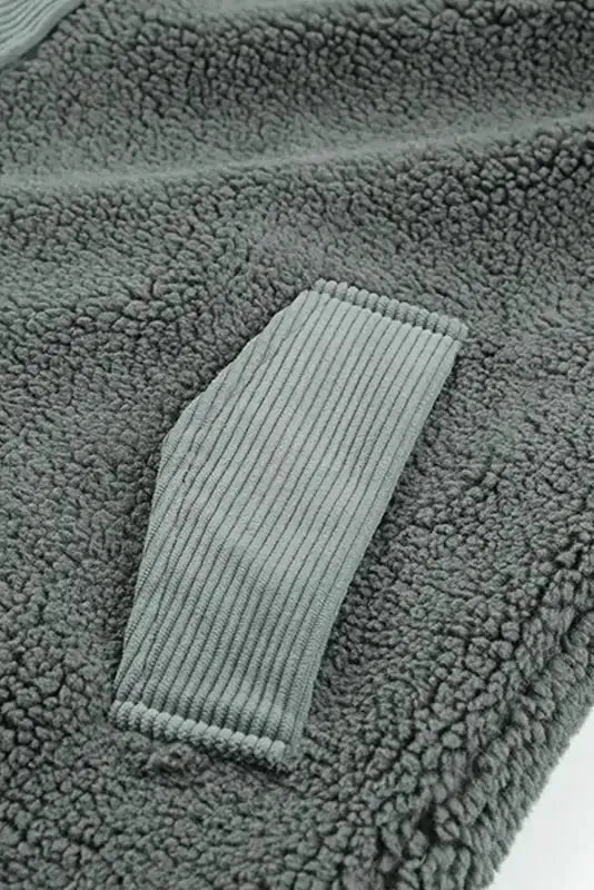 Gray Corduroy Trim Elbow Patch Sherpa Jacket - Fashionfitz