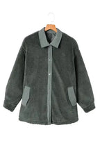 Gray Corduroy Trim Elbow Patch Sherpa Jacket - Fashionfitz