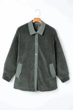 Gray Corduroy Trim Elbow Patch Sherpa Jacket - Fashionfitz
