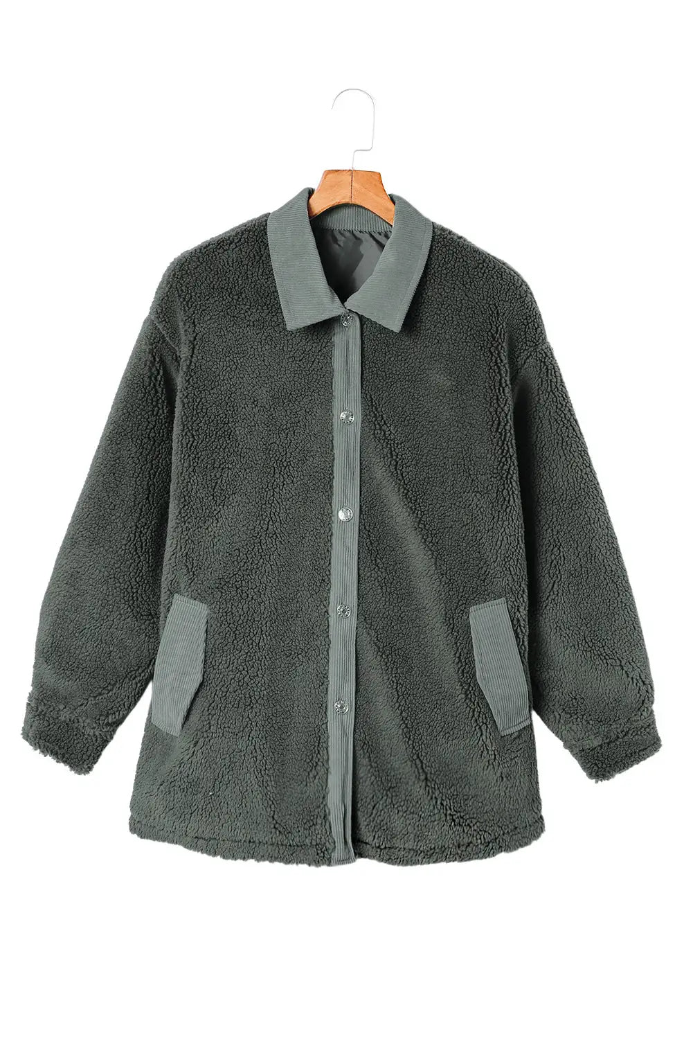Gray corduroy trim elbow patch sherpa jacket - jackets