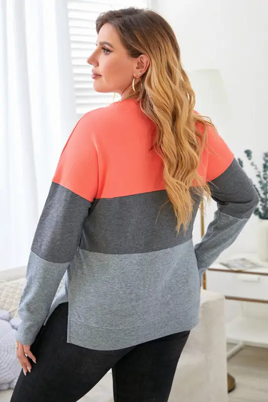 Gray crew neck colorblock plus size sweatshirt