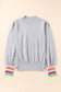 Gray crew neck colorful striped cuffs puff sleeves sweater - sweaters & cardigans