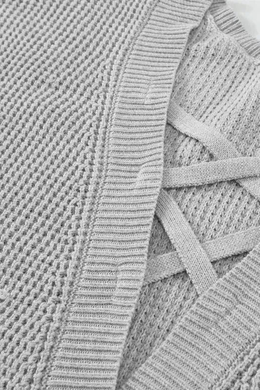 Gray Cross Back Hollow-out Sweater - Fashionfitz