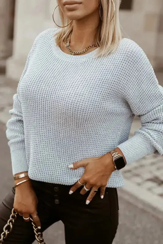 Gray Cross Back Hollow-out Sweater - Fashionfitz