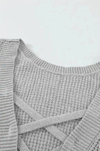 Gray Cross Back Hollow-out Sweater - Fashionfitz