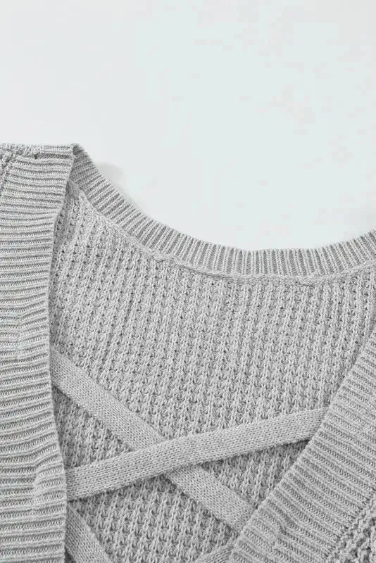 Gray Cross Back Hollow-out Sweater - Fashionfitz