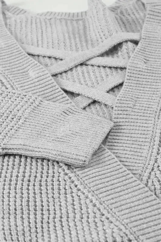 Gray Cross Back Hollow-out Sweater - Fashionfitz