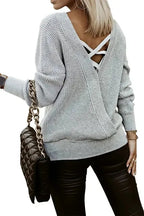 Gray Cross Back Hollow-out Sweater - Fashionfitz