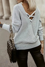 Gray Cross Back Hollow-out Sweater - Fashionfitz