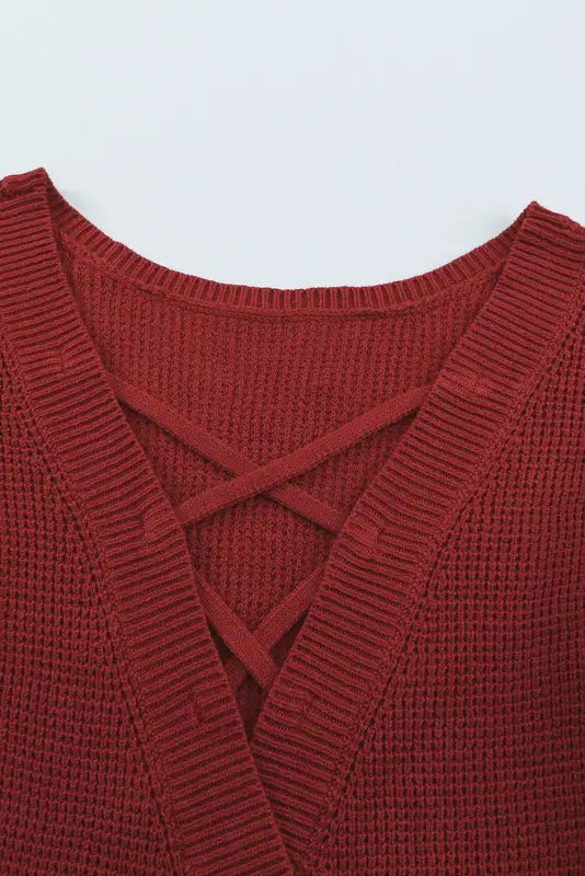 Gray cross back hollow-out sweater - sweaters & cardigans