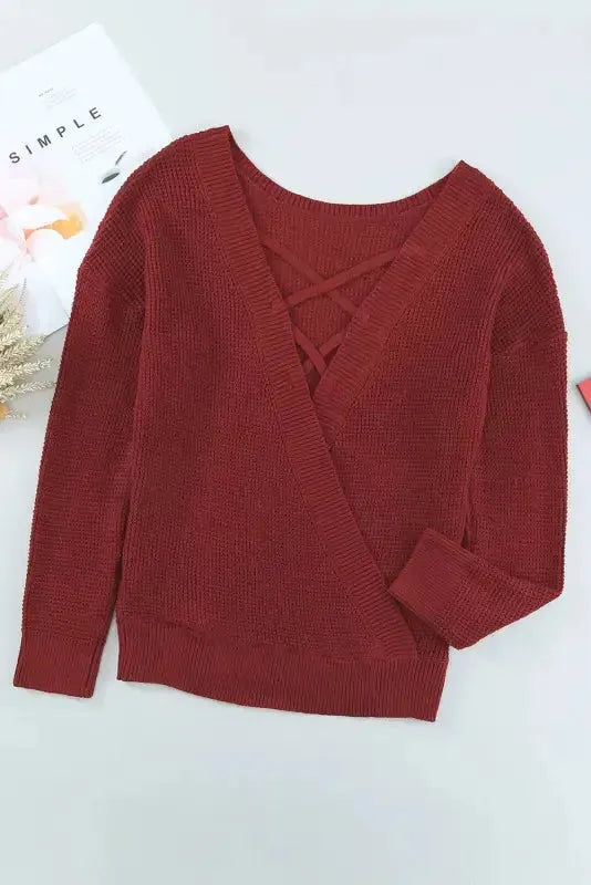 Gray Cross Back Hollow-out Sweater - Fashionfitz