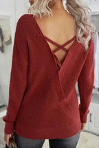 Gray Cross Back Hollow-out Sweater - Fashionfitz