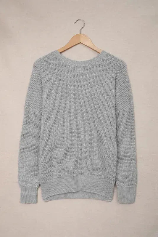 Gray Cross Back Hollow-out Sweater - Fashionfitz