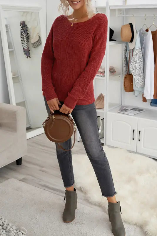 Gray cross back hollow-out sweater - sweaters & cardigans