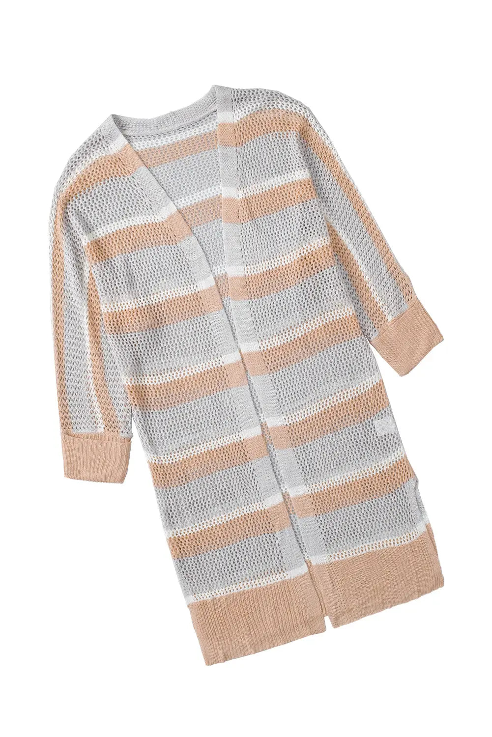 Gray days end tan open knit striped cardigan - 2xl / 100% acrylic - sweaters & cardigans