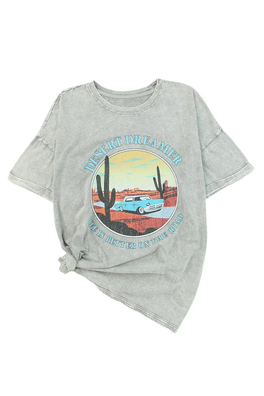 Gray desert dreamer mineral wash graphic tee - t-shirts