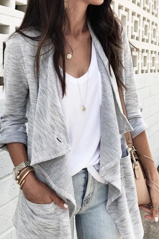 Gray drape front knit jacket - jackets