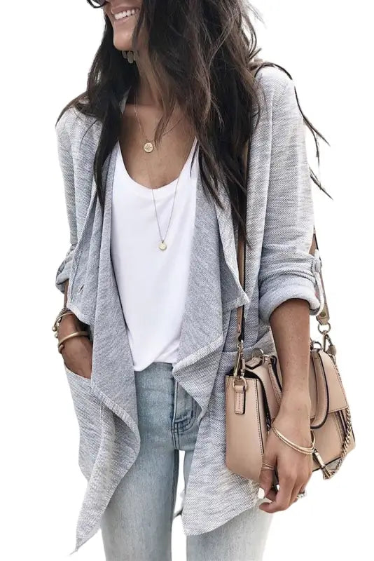 Gray drape front knit jacket - jackets