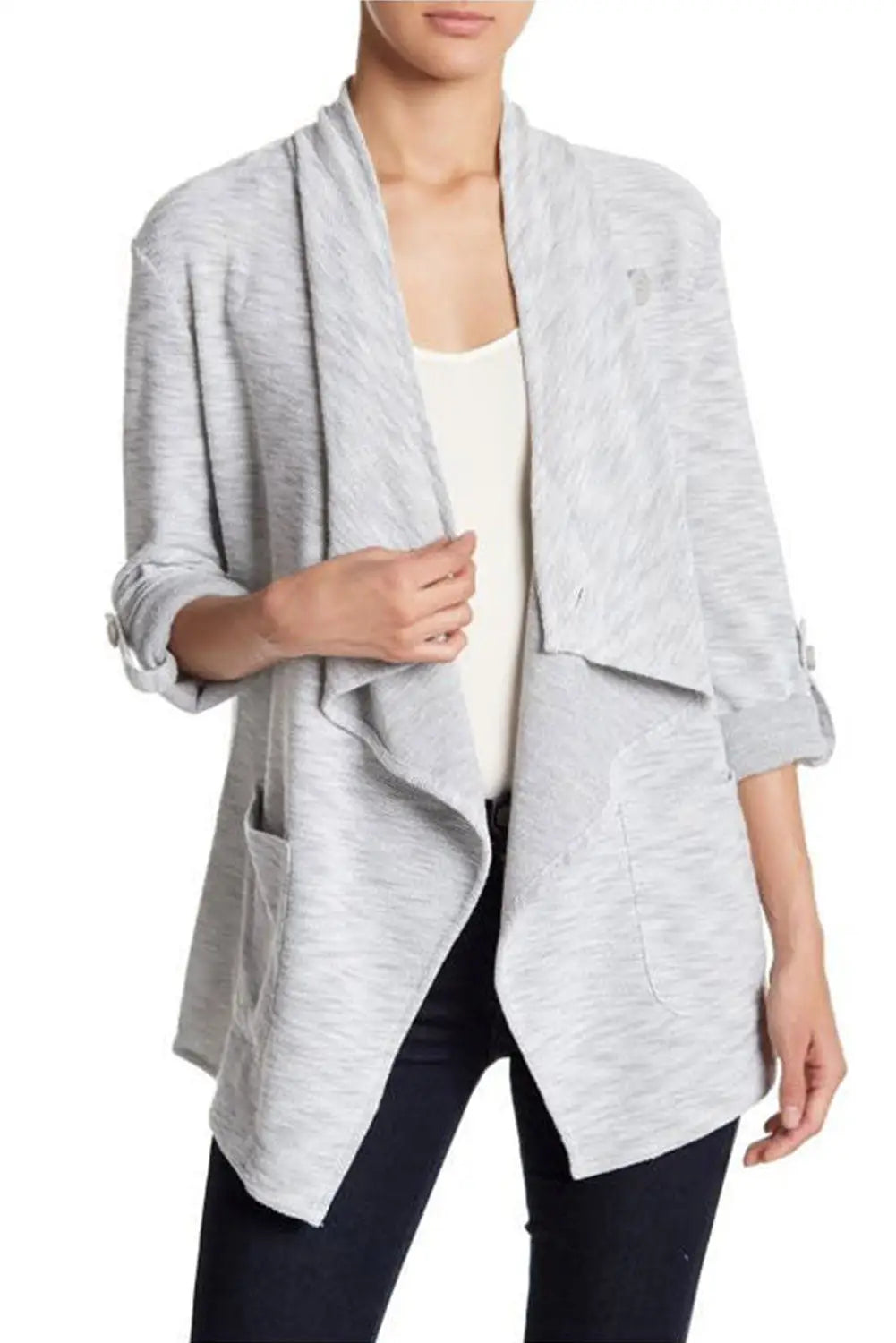 Gray drape front knit jacket - jackets