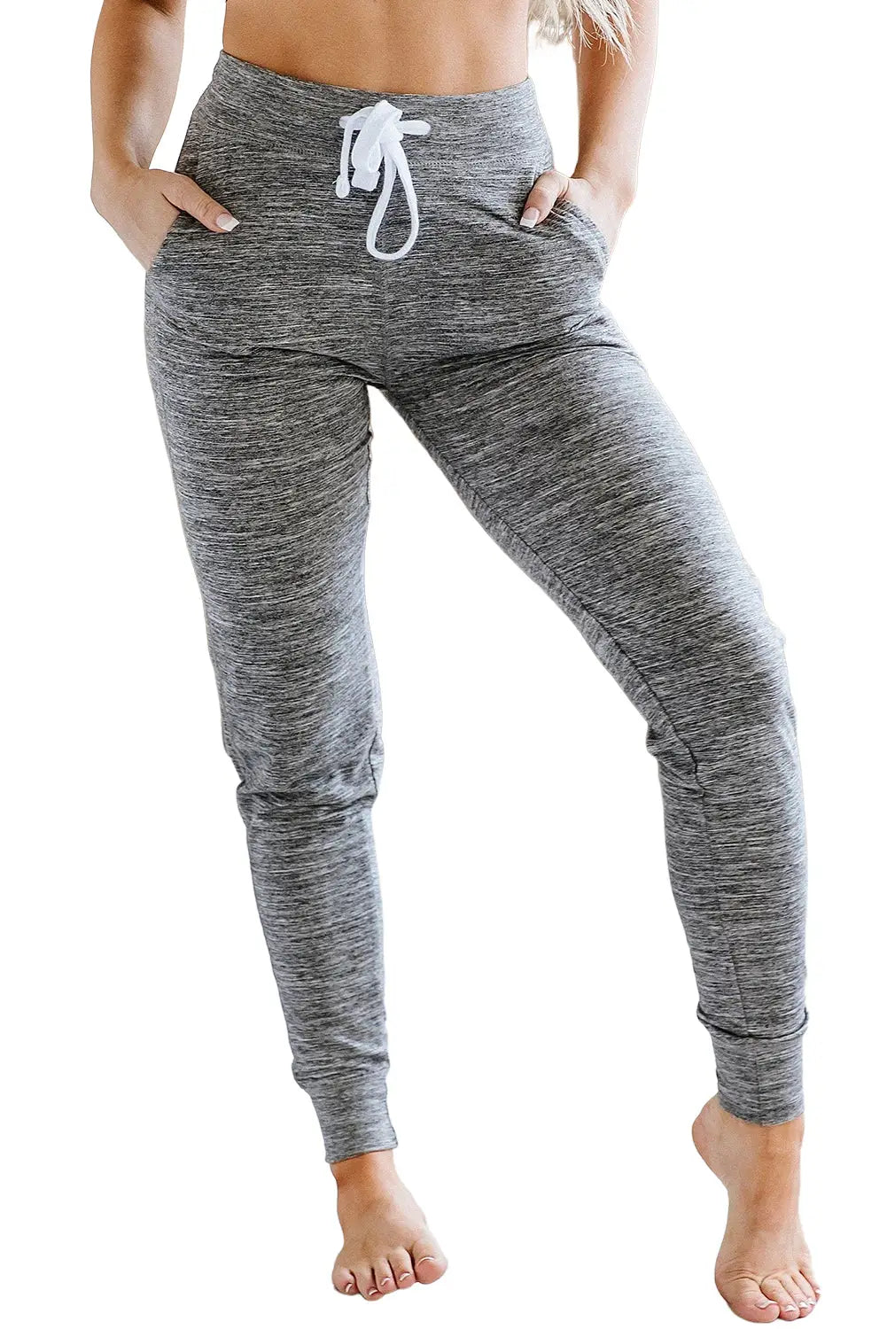 Gray drawstring waist pocketed joggers - bottoms
